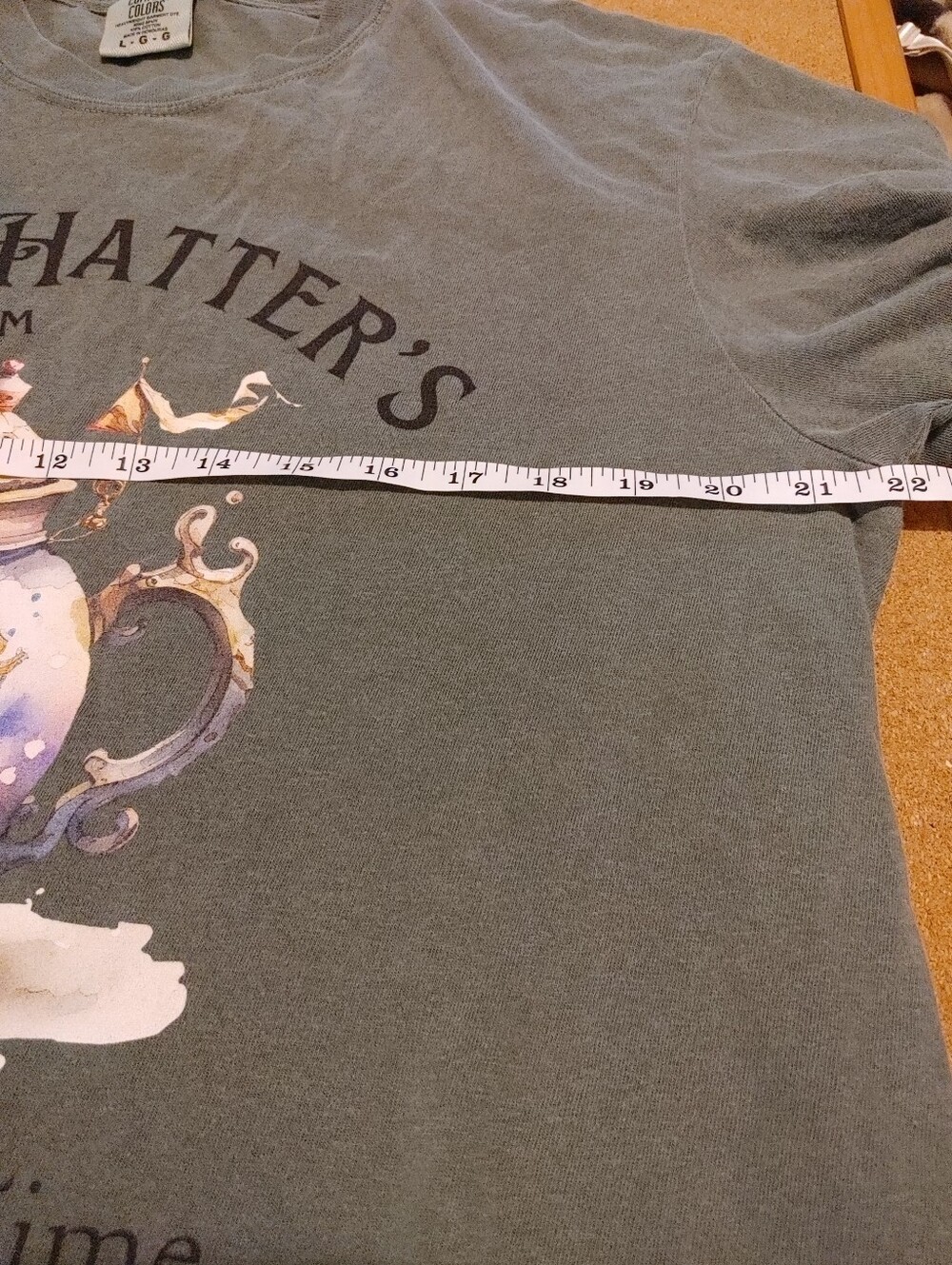 Comfort Colors Sage Green Heavyweight Tee With Mad Hatters Graphic - Picture 6 of 7